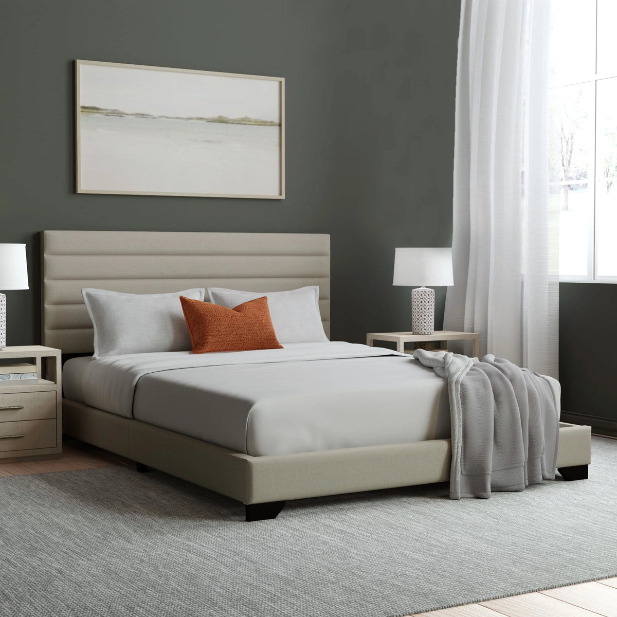 Charcoal Upholstered Queen Platform Bed T6453