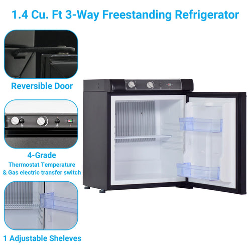 3 Way Propane RV Refrigerator 1.4 Cu.ft Compact Camper Fridge I863
