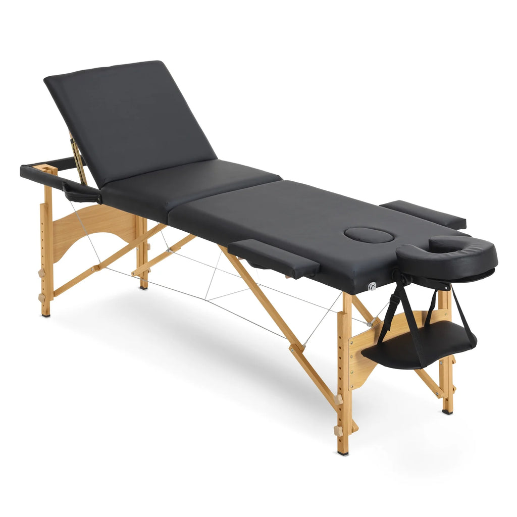 Portable 3 Folding Black Massage Table with Carry Case Y95614