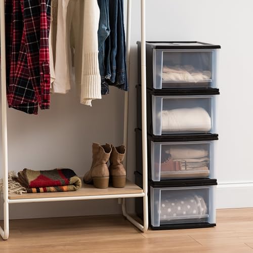 6 Qt. Plastic 4-Pack Stackable Drawer Storage Organizer, Black Z51665