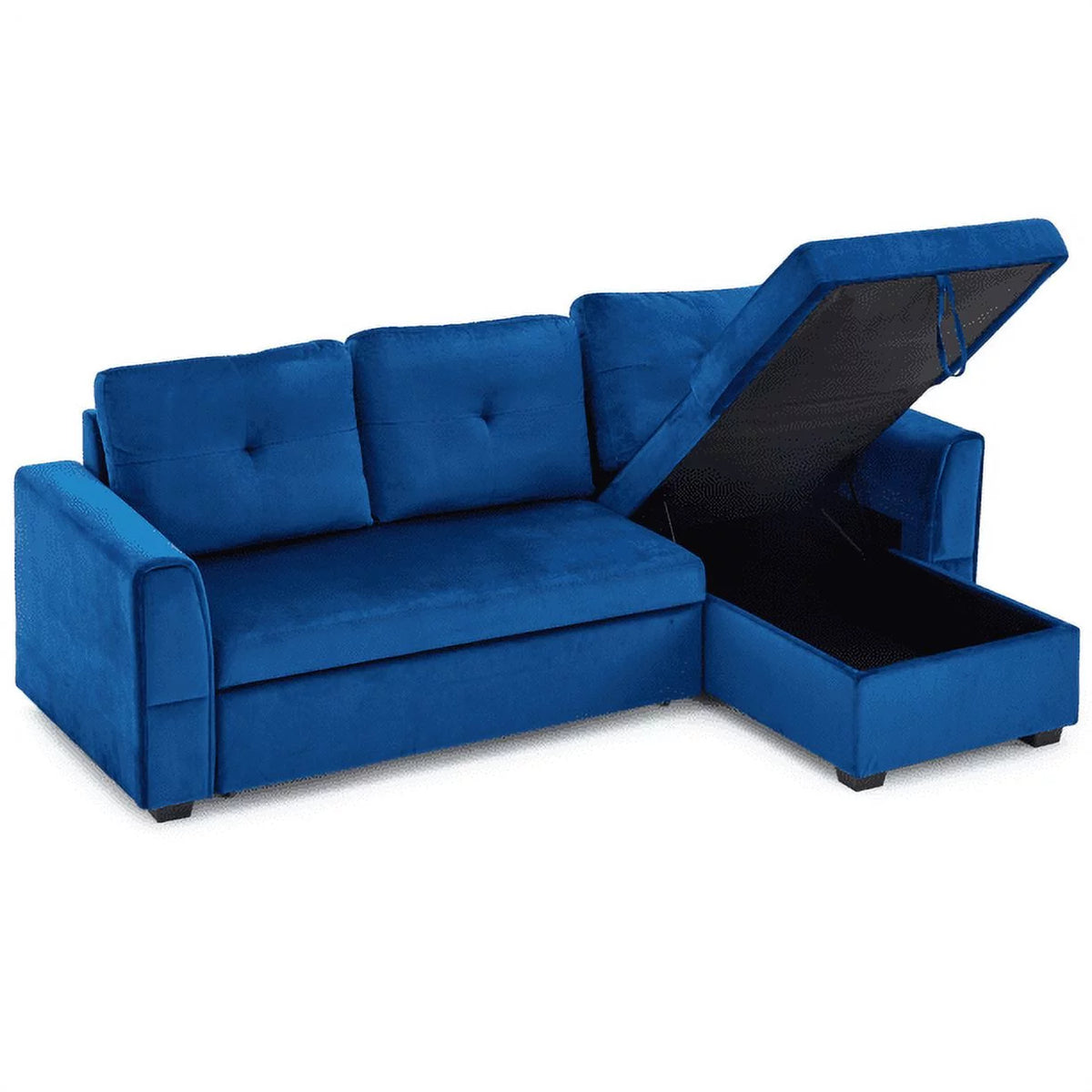 Blue Flannel L-Shaped Sleeper Sofa with Storage Ottoman F2746