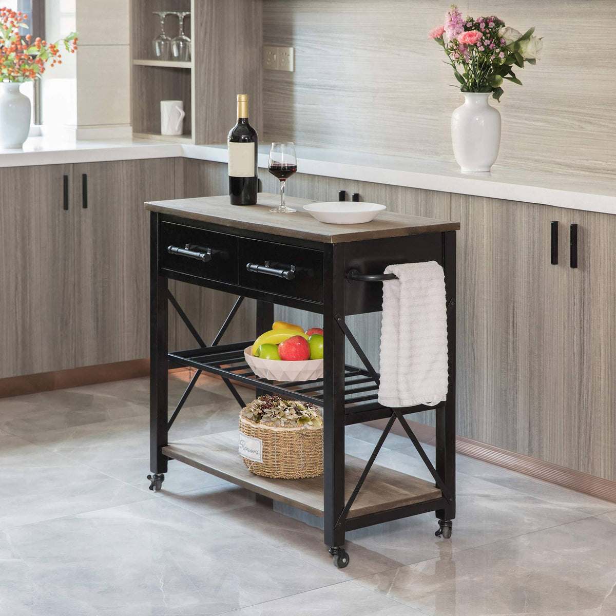 Black Farmhouse Kitchen Cart P9862