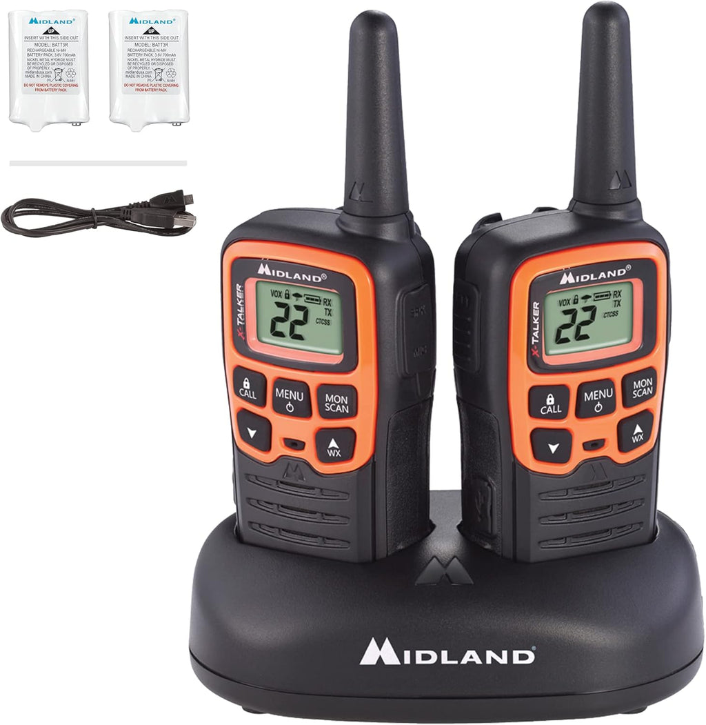 22 Channel FRS Walkie Talkie Two-Way Radio Orange/Black Pack of 6 Y90425