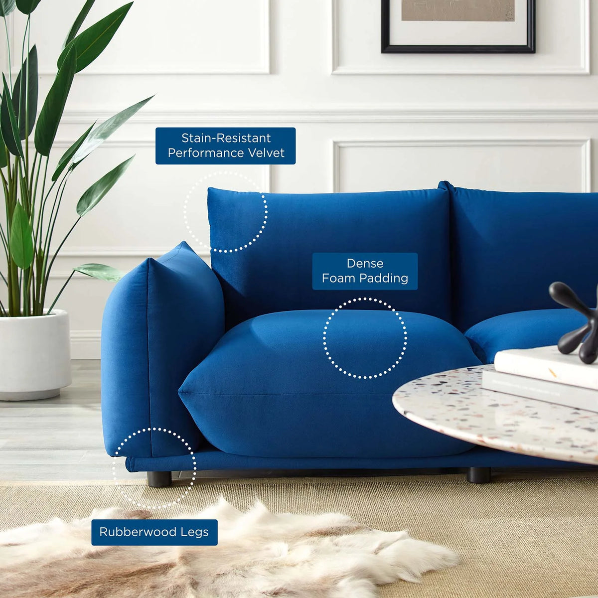 Blue Navy Velvet Loveseat Sofa A4353