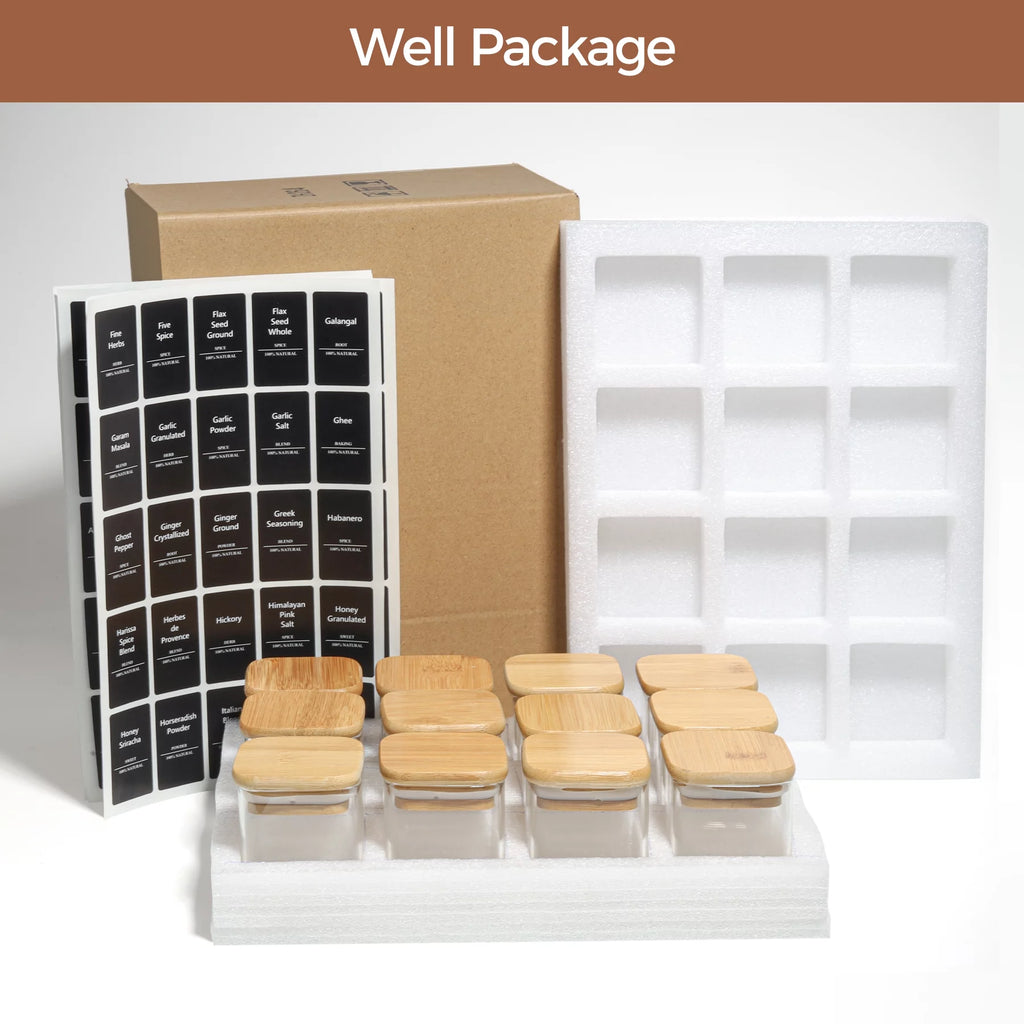 4 oz Set of 12 Glass Spice Jars with Bamboo Lids T7749