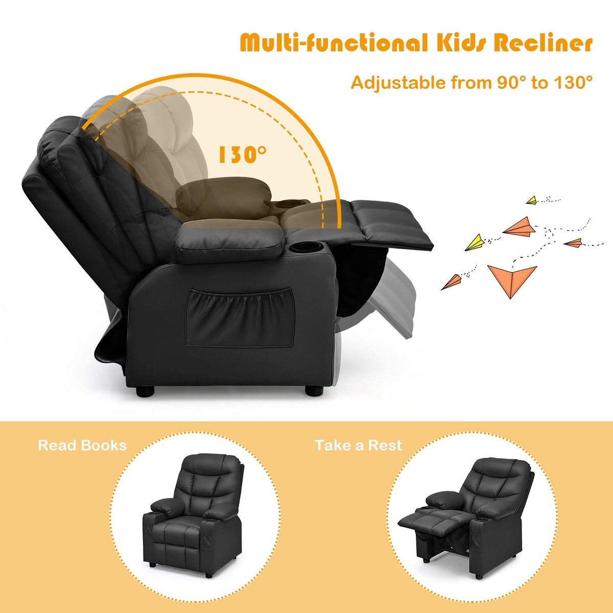 Blue PU Leather Kids Recliner Chair with Cup Holders Q84454