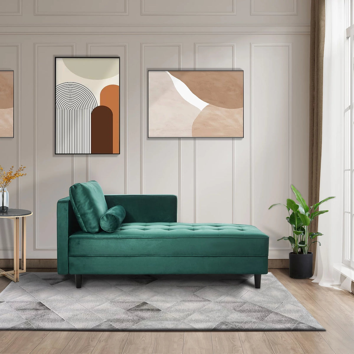 64" Green Velvet Chaise X33667