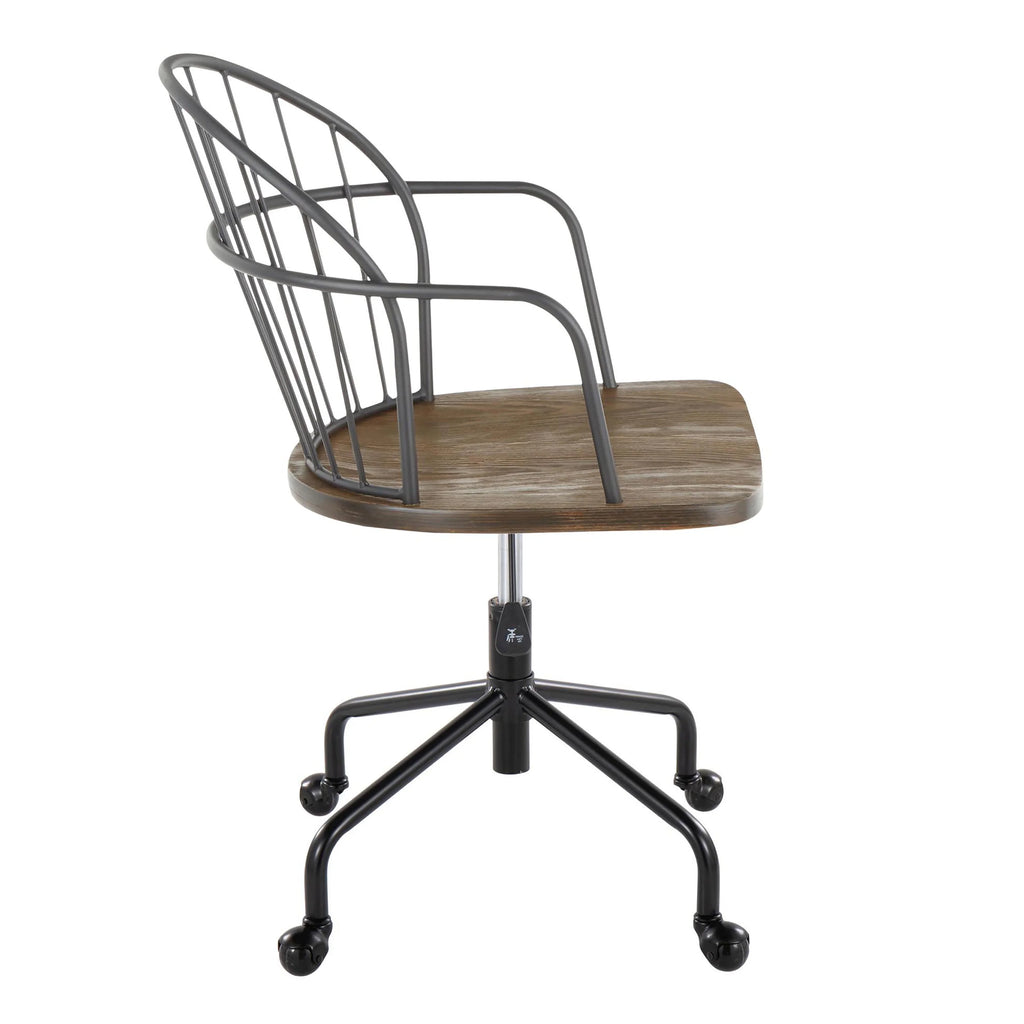 Adjustable Office Chair in Black Metal and Dark Walnut Wood V85441