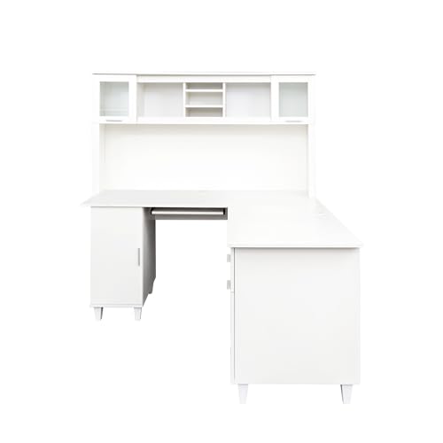 White Desk with Storage 2-Tier Open Shelves 1 Drawers and 1 Cabinet R734