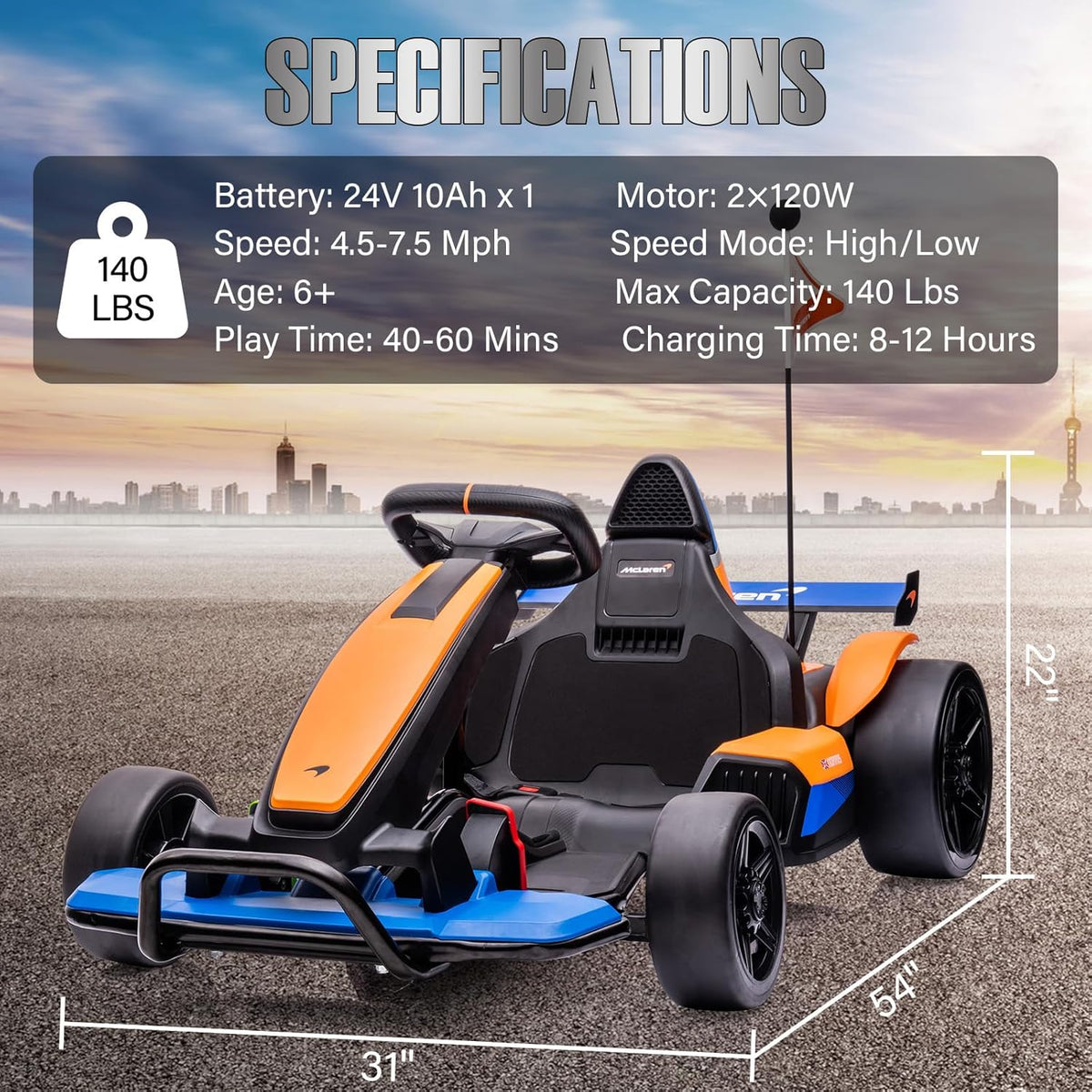 24V Electric Go Kart with 10AH Battery, 2×120W Motor C512