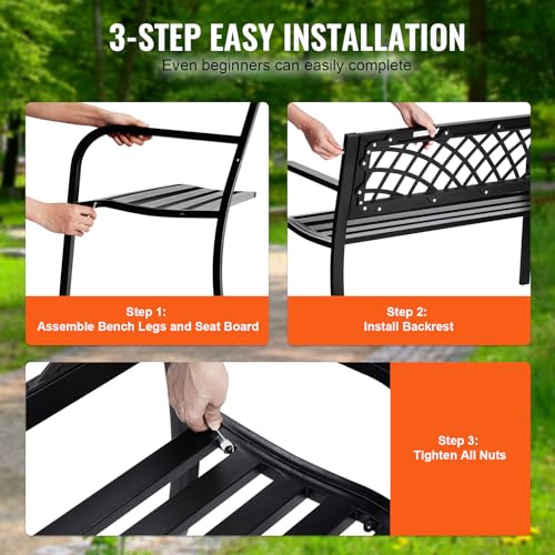 46 inches Metal Garden Bench with Backrest and Armrests S2128