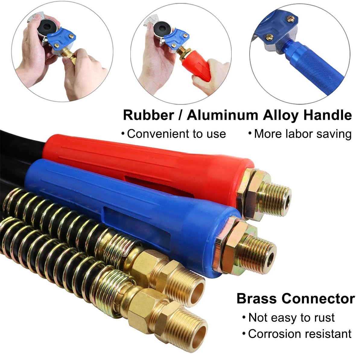 15Ft 3 in 1 ABS 7 Way Electrical Cable and Rubber Air Line Hose Wrap Assembly with Aluminum Service Emergency Glad Hands and Extension Handles for Semi Truck Trailer Tractor E621638