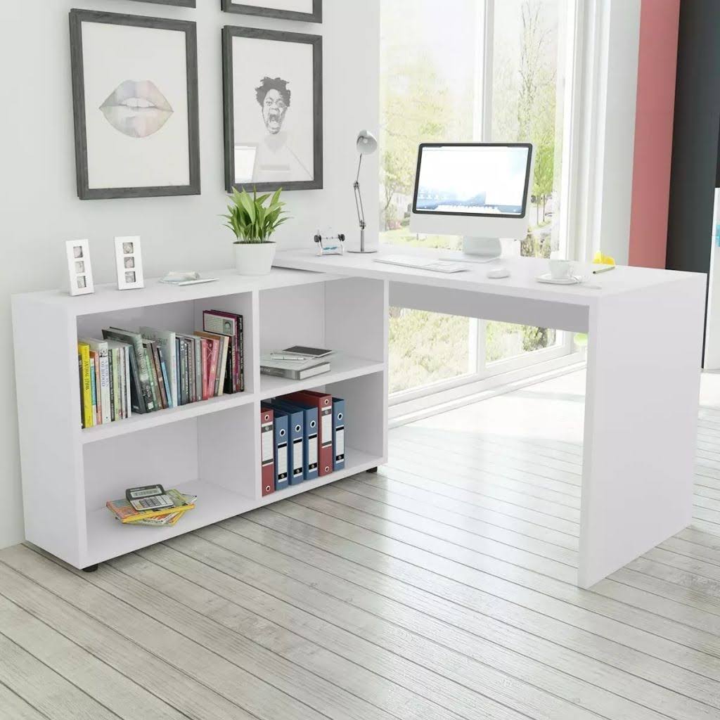 Corner Desk 4 Shelves White K408