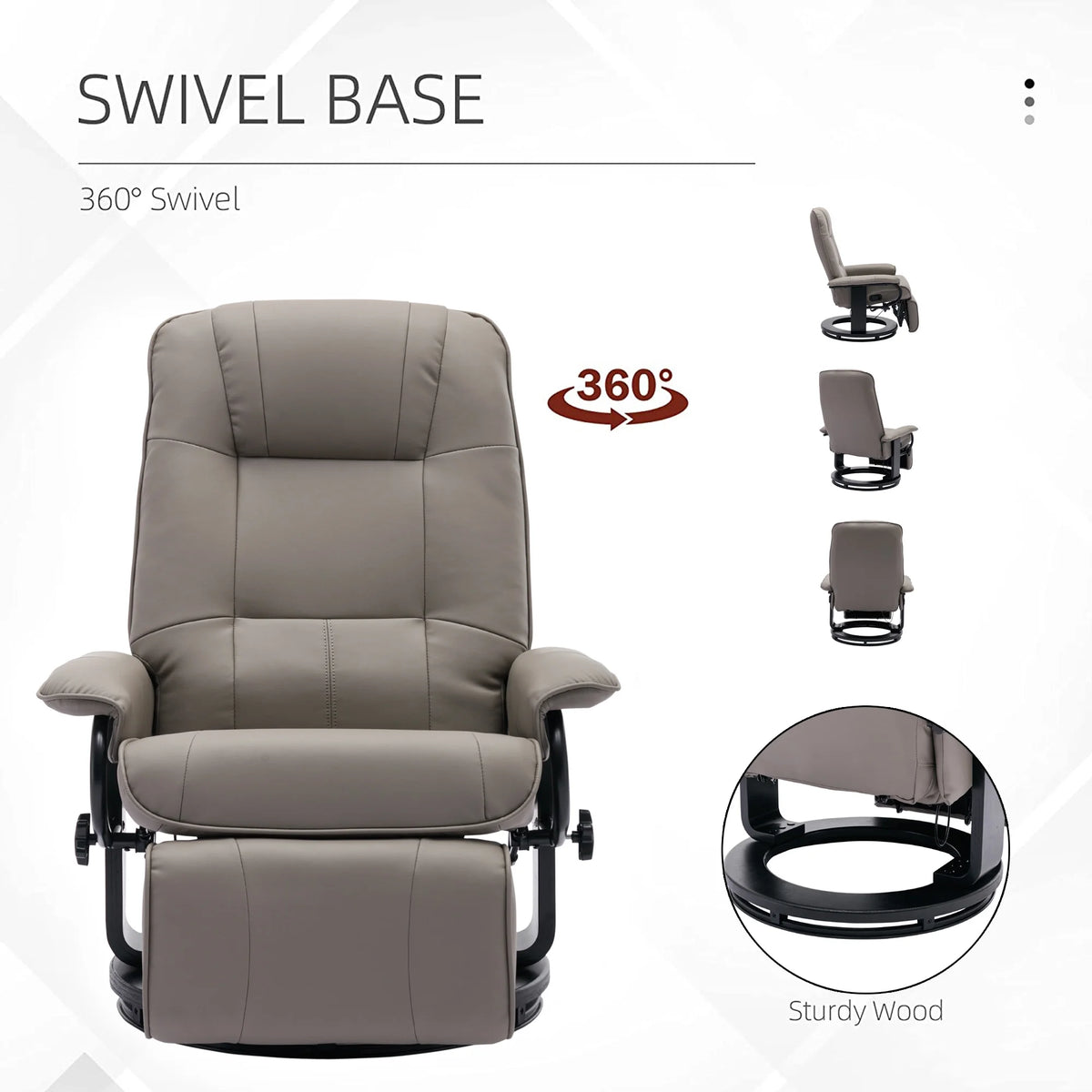 Grey Faux Leather Manual Swivel Recliner with Footrest S254089