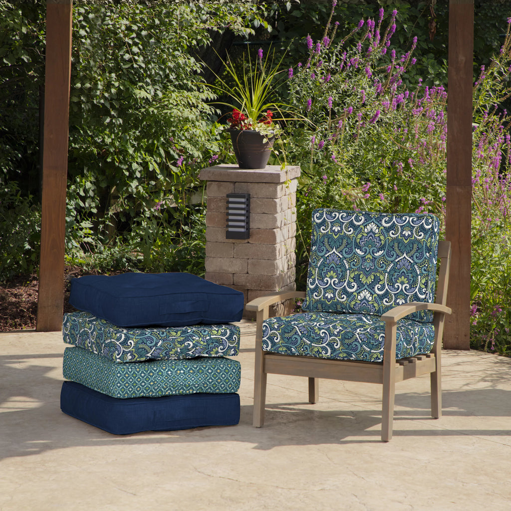 PolyFill Outdoor Deep Seating Cushion Set, 24 x 24, Water Repellant, Fade Resistant, Tufted Deep Seat Bottom and Back Cushion E679