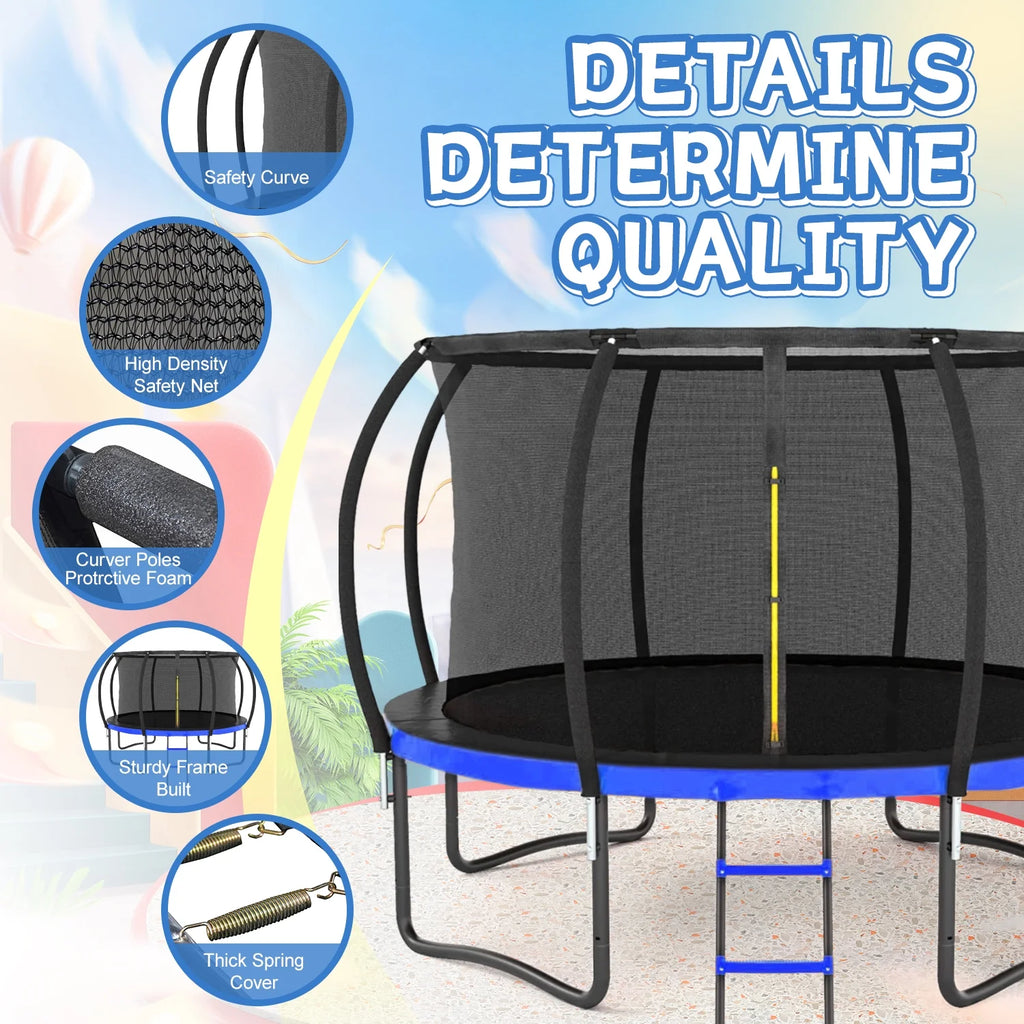 12 FT Outdoor Children's Trampoline with Safety Fence Net, Ladder, PVC Spring Cover Pad X174