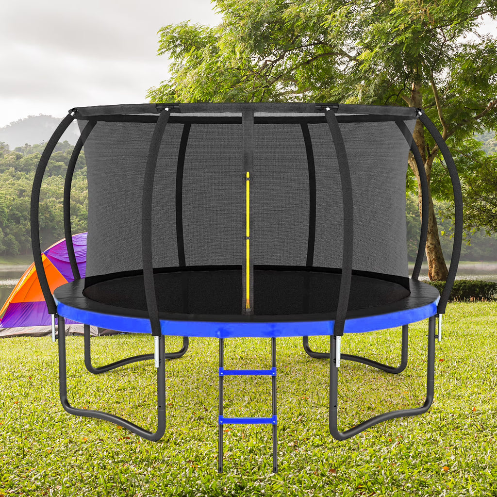 12 FT Outdoor Children's Trampoline with Safety Fence Net, Ladder, PVC Spring Cover Pad X174