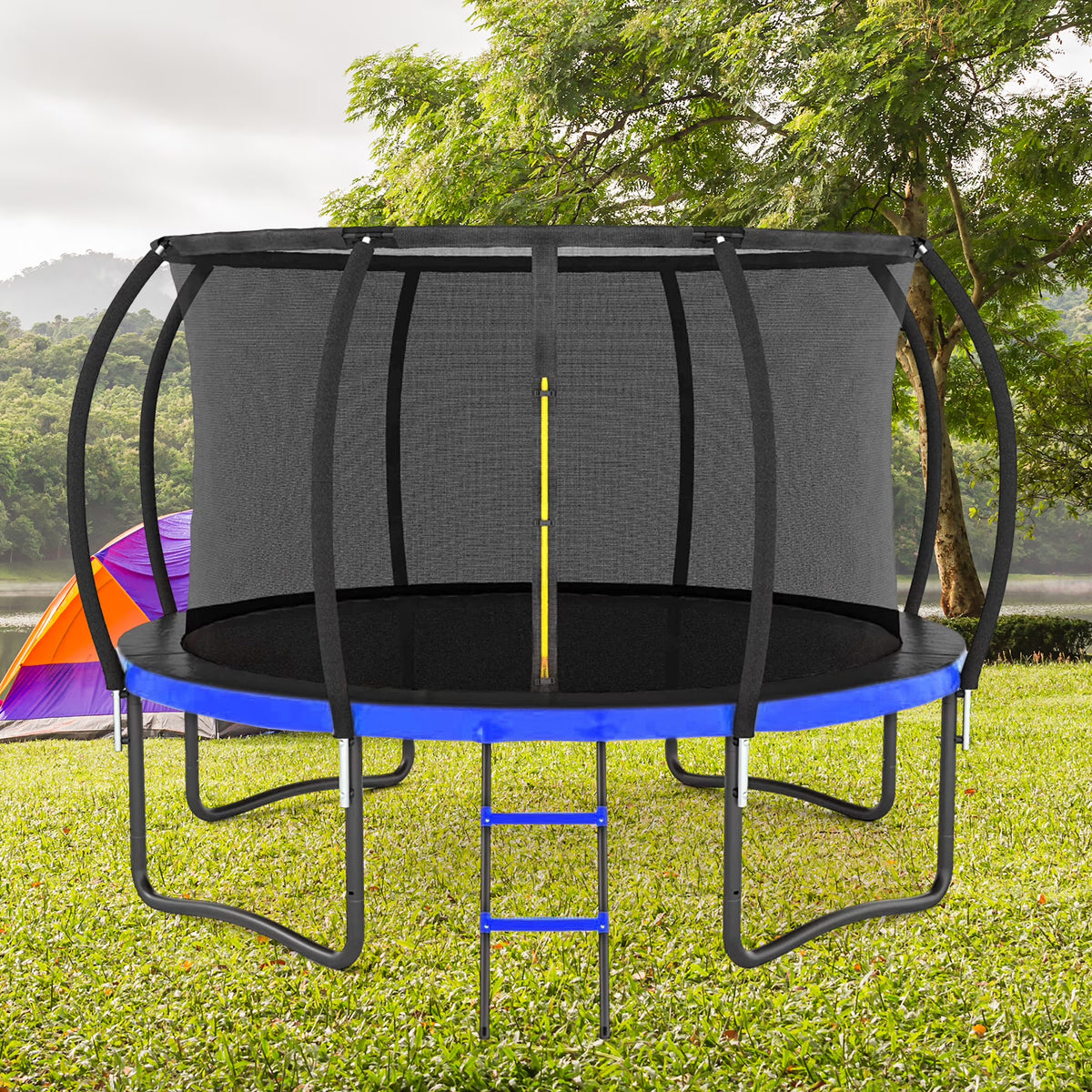 12 FT Outdoor Children's Trampoline with Safety Fence Net, Ladder, PVC Spring Cover Pad X174