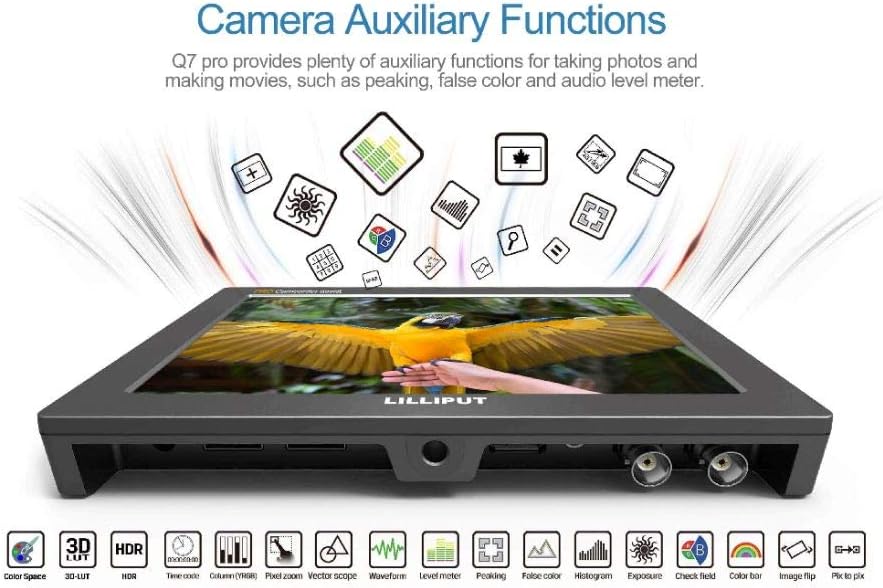 7 Q7 Pro Field Monitor 1920x1200 Metal with HDR 3D-LUT SDI/HDMI Cross Conversion Waveform Peaking Precise Color Calibration Gamma Adjustment + Pisen LP-E6 Battery K6391