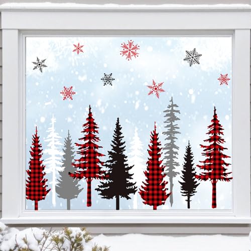 9 Sheet Christmas Window Clings Snowy Forest Trees Double-Sided Reusable Winter Window Decals G639