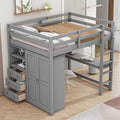 White Solid Wood Full Size Loft Bed with Desk and Drawers O9785