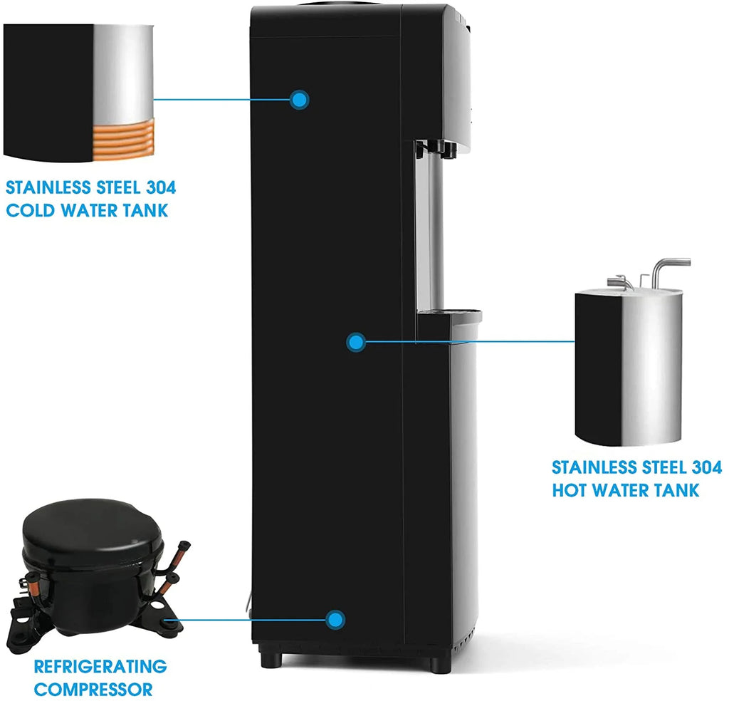 5 Gallon Hot Cold Water Dispenser Top Loading with Child Safety Lock Black N575035