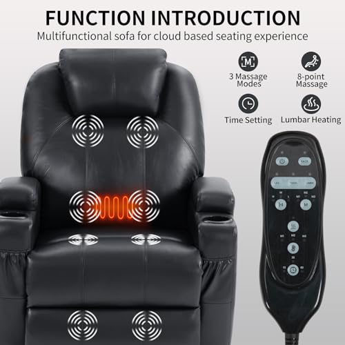 Black PU Leather Power Lift Recliner Chair with Heat K888404