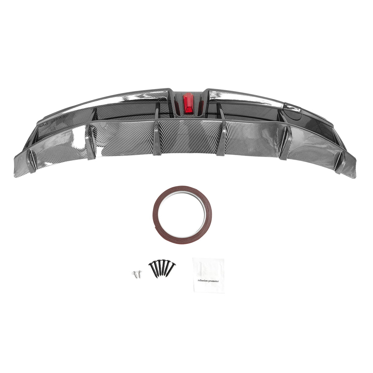 Rear Diffuser Lip for Tesla Model Y Sport 4-Door Carbon Fiber Print PP Rear Lower Bumper Protector Lip With LED Lamp M607