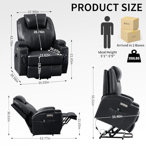 Black PU Leather Power Lift Recliner Chair with Heat K888404