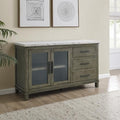 White Marble Top Server Dark Brown Sideboard Buffet Coffee Bar Cabinet K557385