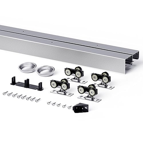 6FT Bypass Double Sliding Pocket Door Hardware Kit, Aluminum E250