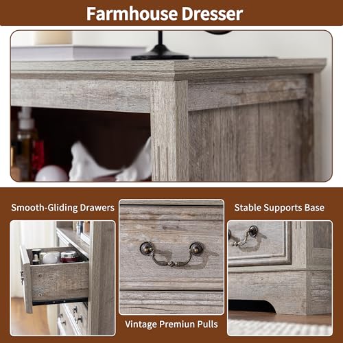 Vintage Gray 6 Drawer Dresser Y141