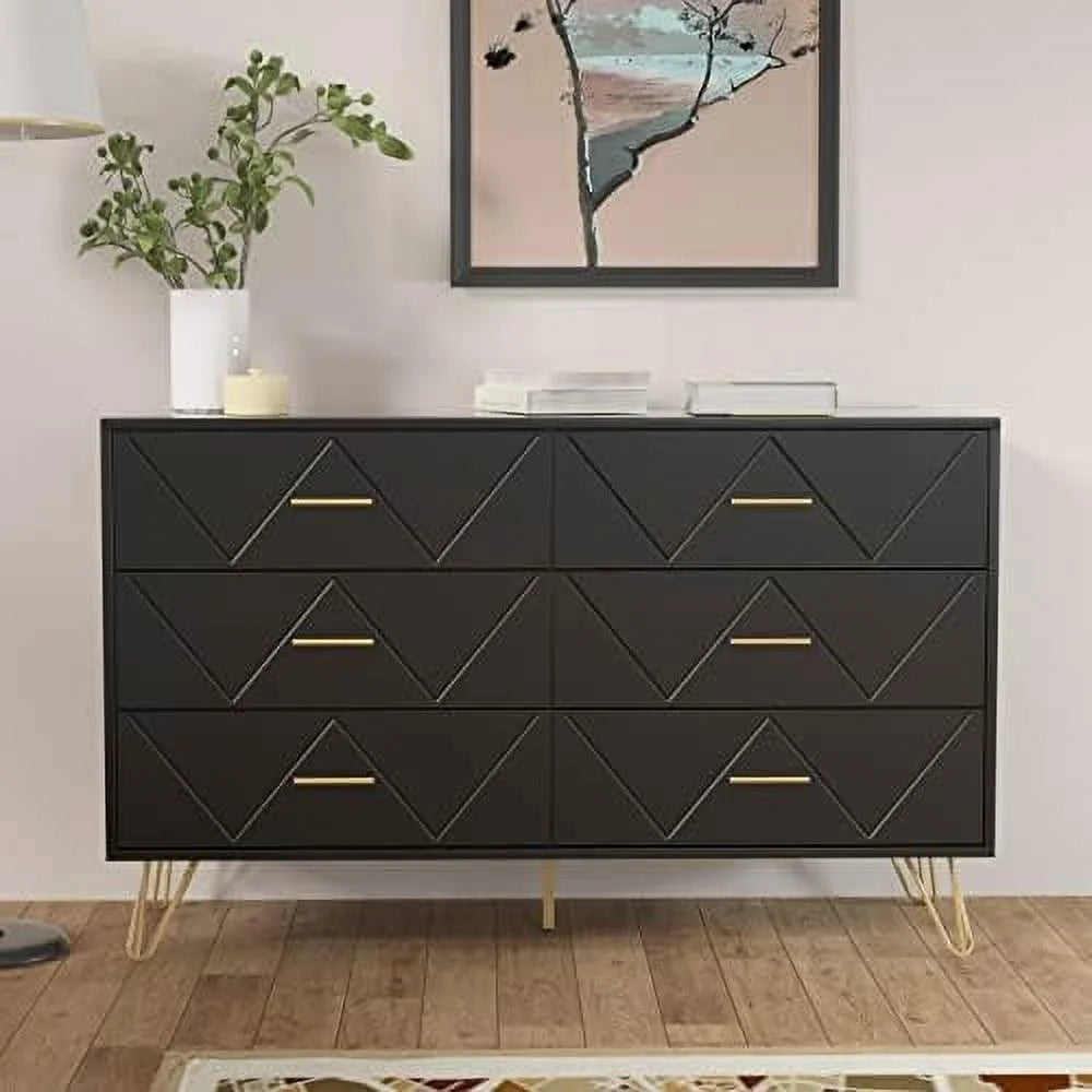 Black 6 Drawer Wood Dresser N5553
