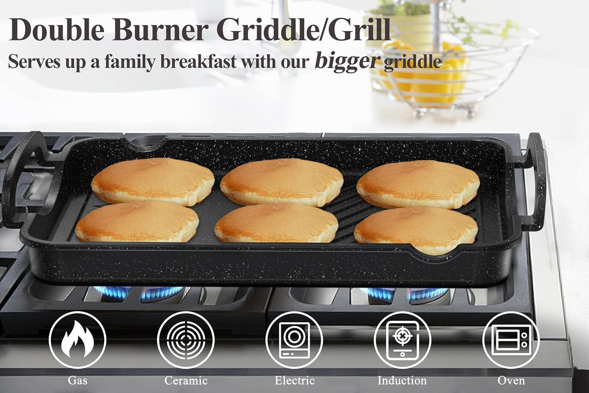 Nonstick 16.5"x12.0" Double Burner Granite Griddle Pan I674210