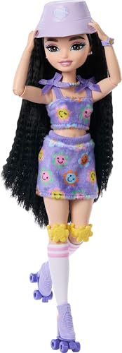 Renee Posable Roller Skating Fashion Doll with Black Hair, 12 Pieces D2869