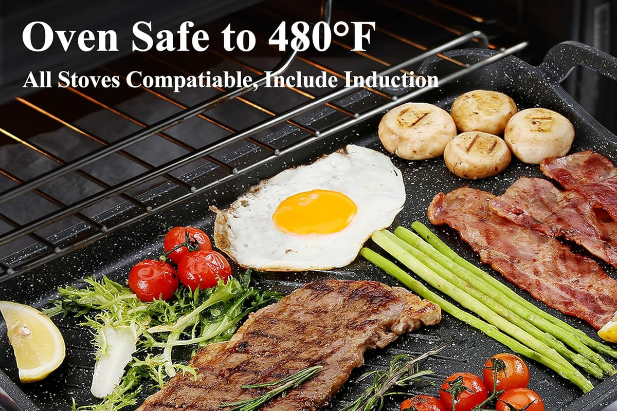 Nonstick 16.5"x12.0" Double Burner Granite Griddle Pan I674210