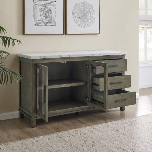 White Marble Top Server Dark Brown Sideboard Buffet Coffee Bar Cabinet K557385