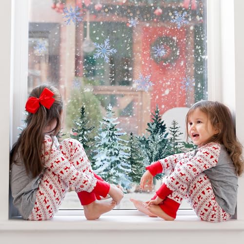 9 Sheet Christmas Window Clings Snowy Forest Trees Double-Sided Reusable Winter Window Decals G639
