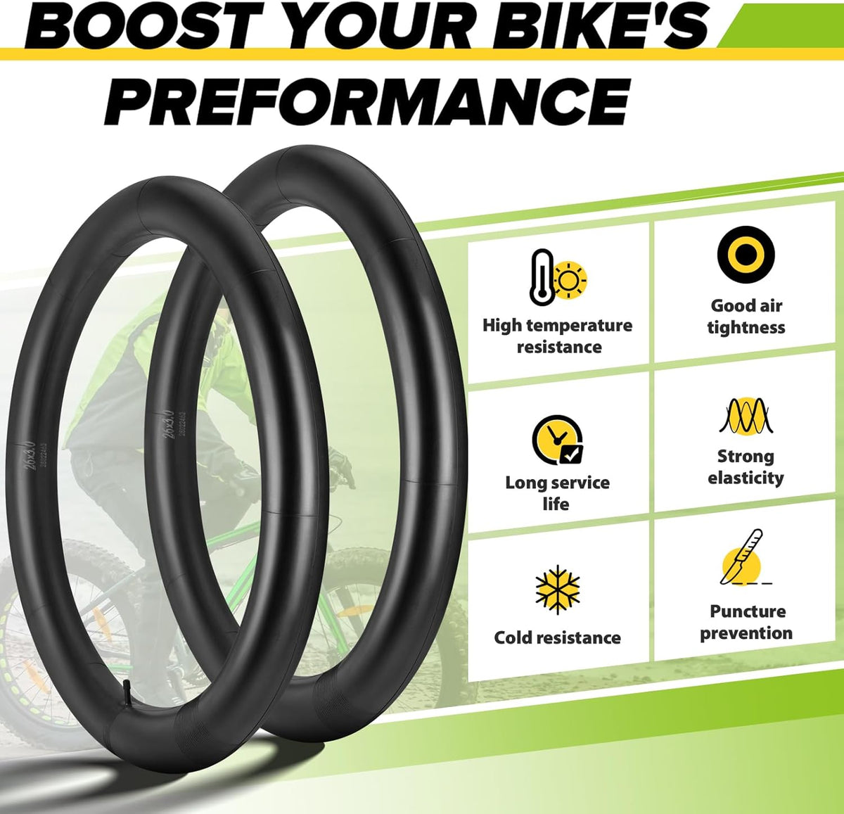 2 Pack 26x3.0-3.5, 2 Pack 26x3.5-4.5 Fat Bike Tube with AV 32mm Valve, Premium Butyl Rubber 26 x 3.5 Fat Tire Bike Tubes with 2 Tire Levers I2744