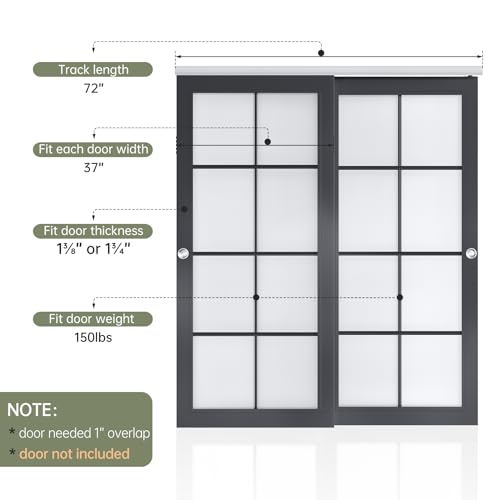 6FT Bypass Double Sliding Pocket Door Hardware Kit, Aluminum E250