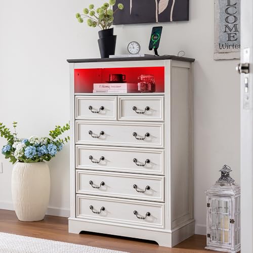 Vintage Gray 6 Drawer Dresser Y141