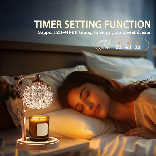 Candle Warmer Lamp with Timer, Adjustable Height, Dimmable, Natural Wood Base F239913