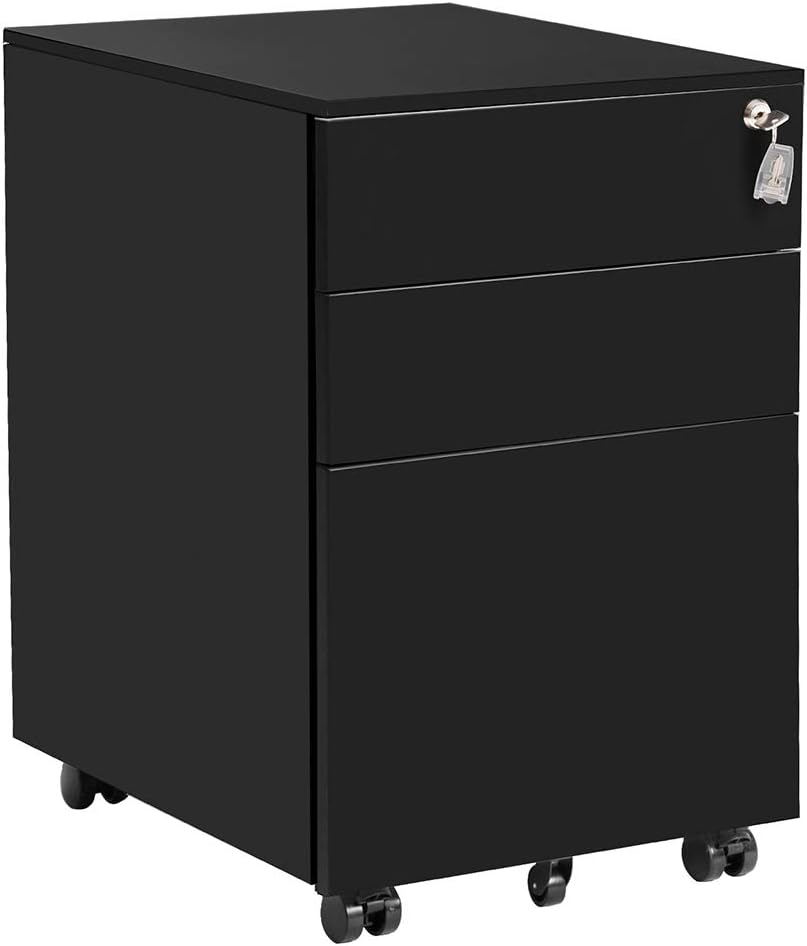 3 Drawer Black Metal Lockable File Cabinet B481