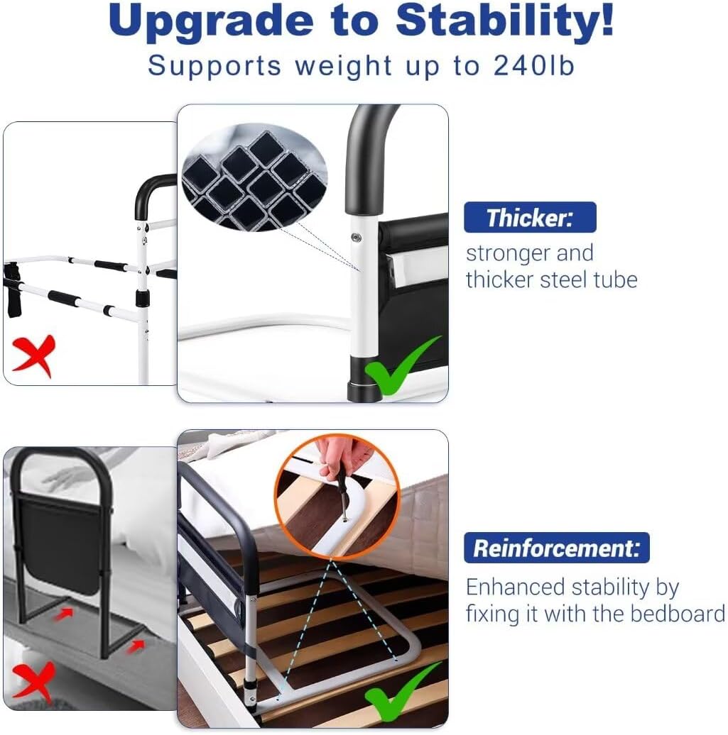 Bed Rail with Motion Light, Non-Slip Handle, Storage Pocket M217259
