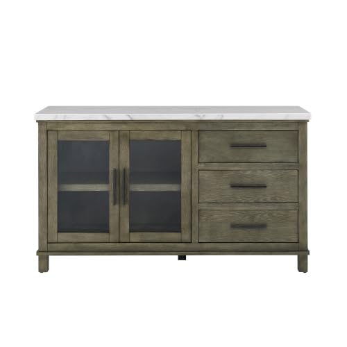 White Marble Top Server Dark Brown Sideboard Buffet Coffee Bar Cabinet K557385