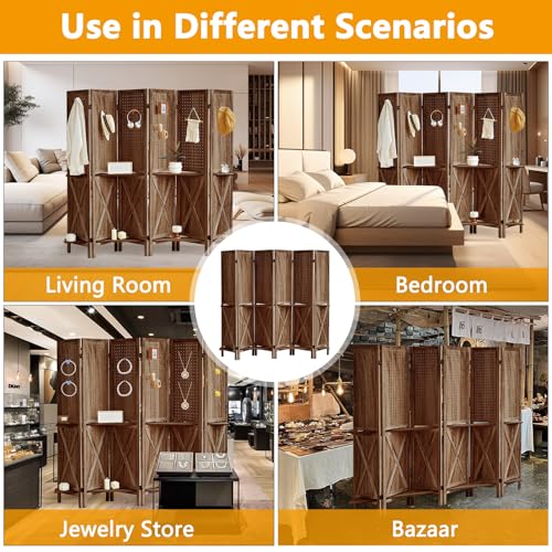 Brown Wooden Pegboard Room Divider with 16 Hooks U920382