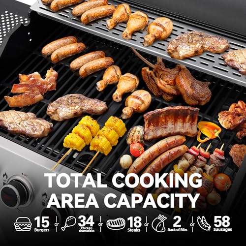 5 Burner Propane Gas Grill with Side Burner & Sear Burner, Stainless Steel E9860