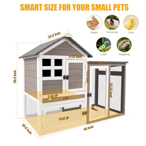 Grey 2-Story Fir Wood Rabbit Hutch with Pull Out Tray G777