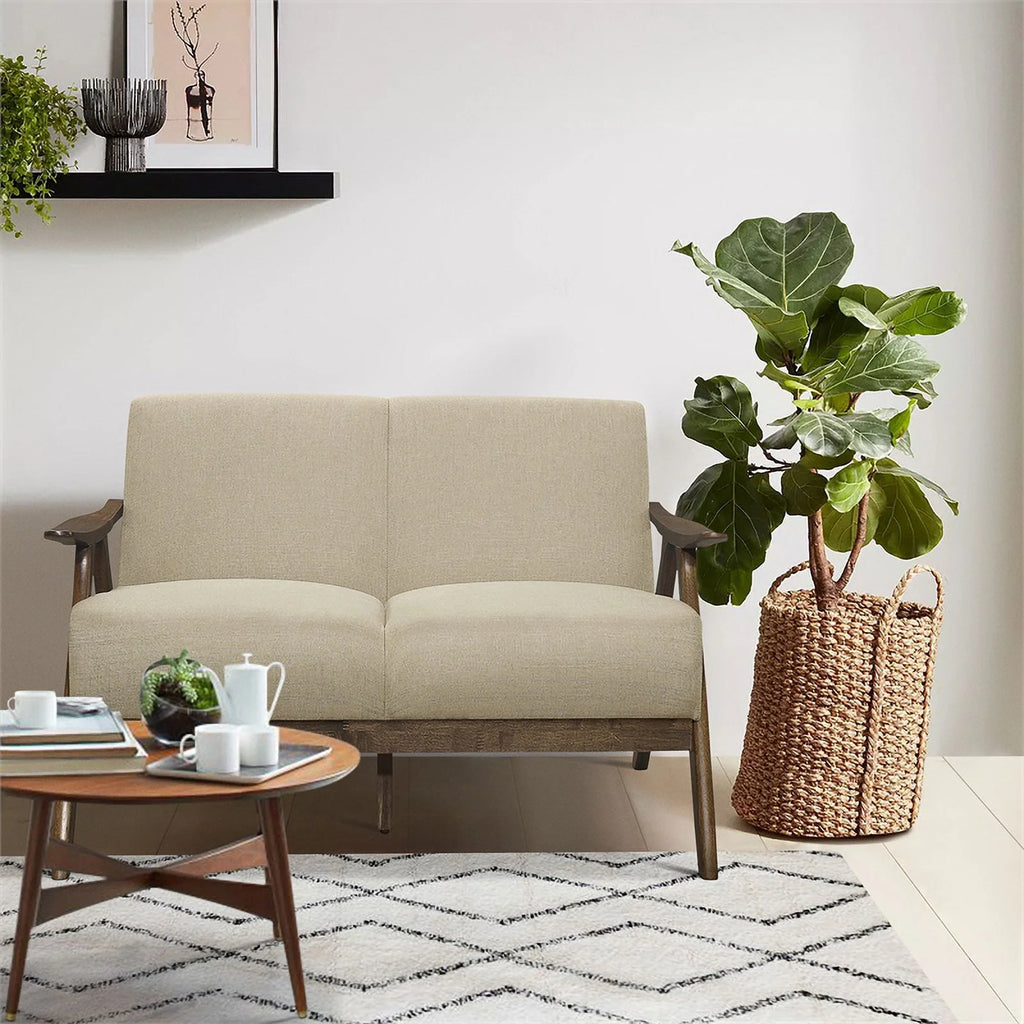 Textured Fabric 2-Piece Upholstered Sofa Set in Light Brown S12643