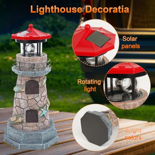 11.5" Outdoor Garden Lighthouse Decor with Rotating Beacon M83656